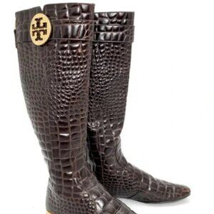 Tory Burch Uma Croc Knee-High Boots - Size 8.5